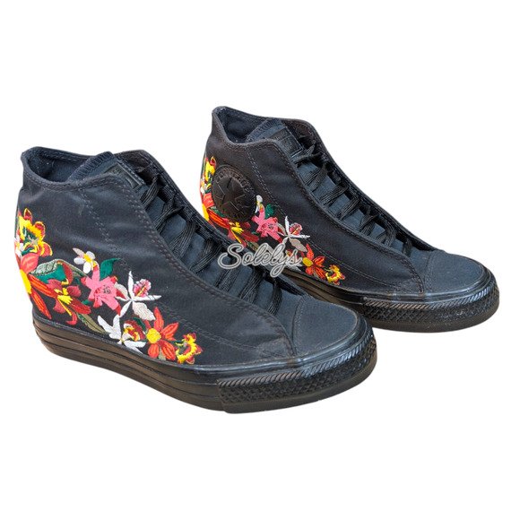 Converse x PATBO 2016 Floral Embroidered Lux Mid Hidden Wedge Black Pink 6.5 - Picture 6 of 13